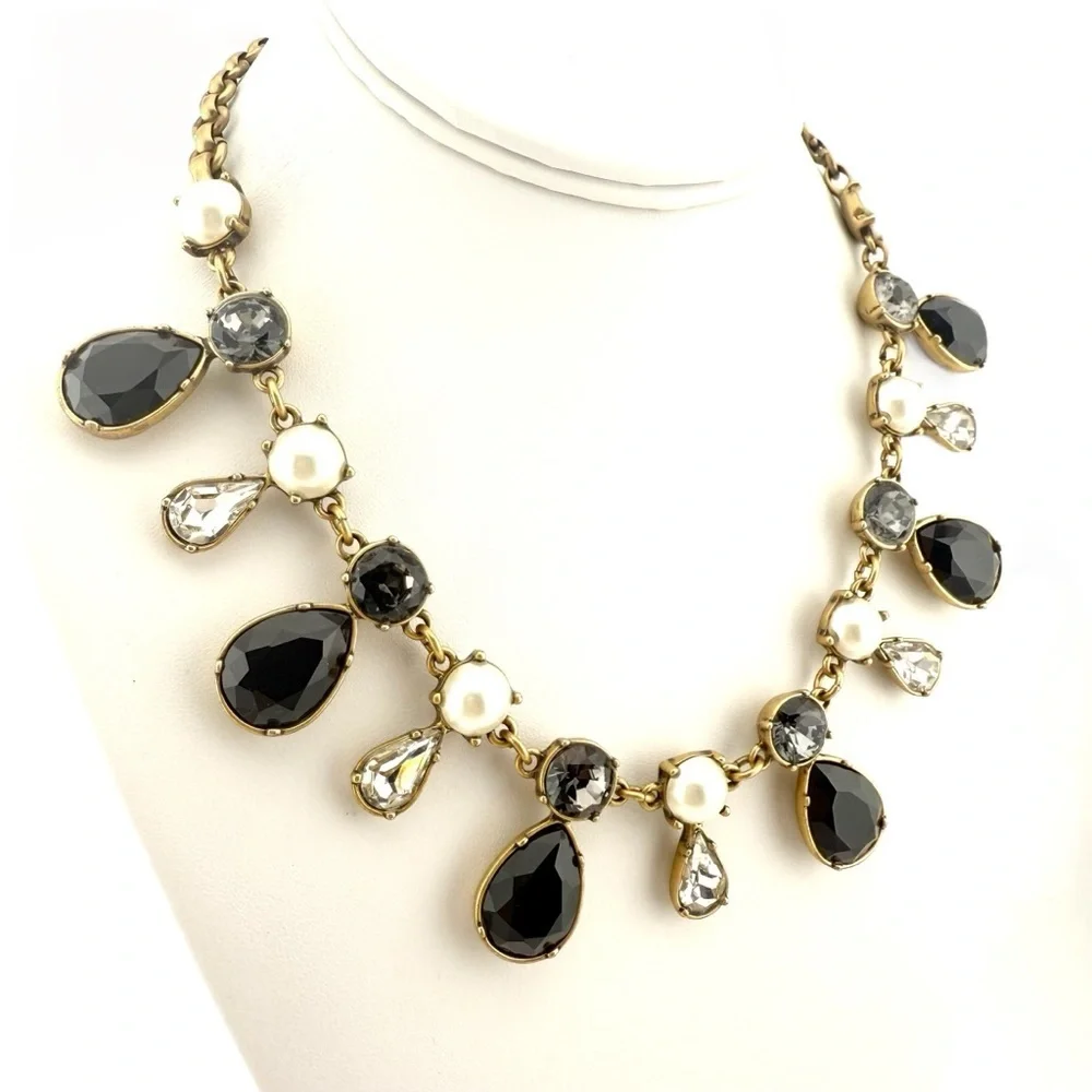 J. Crew Black, Gold, and Faux Pearl Teardrop Necklace
